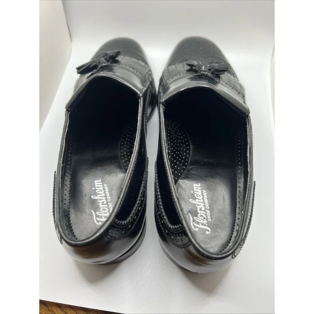 Men's 10 EEE X-Wide Florsheim Lexington black wingtip loafers dress shoes 17073